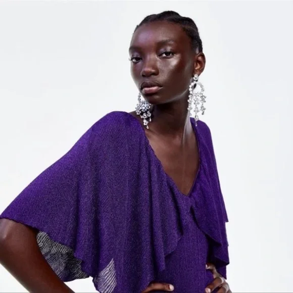 24.-🥰🥰ZARA Metallic Purple Cape Maxi Dress🥰🥰 - Picture 4 of 15